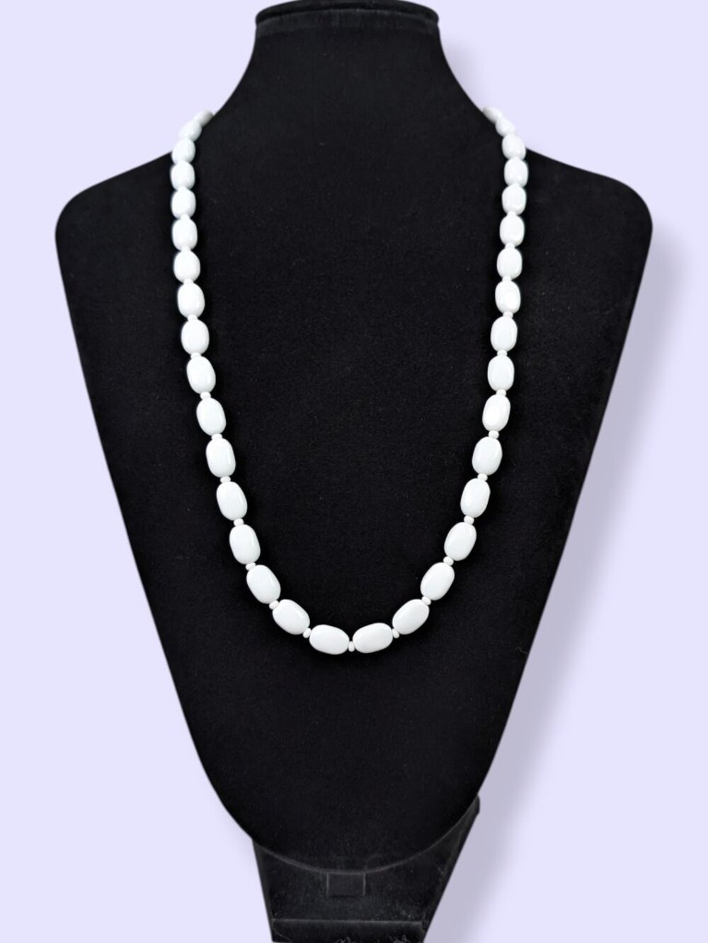 Vintage Milk Glass Flat Oval Beaded Necklace